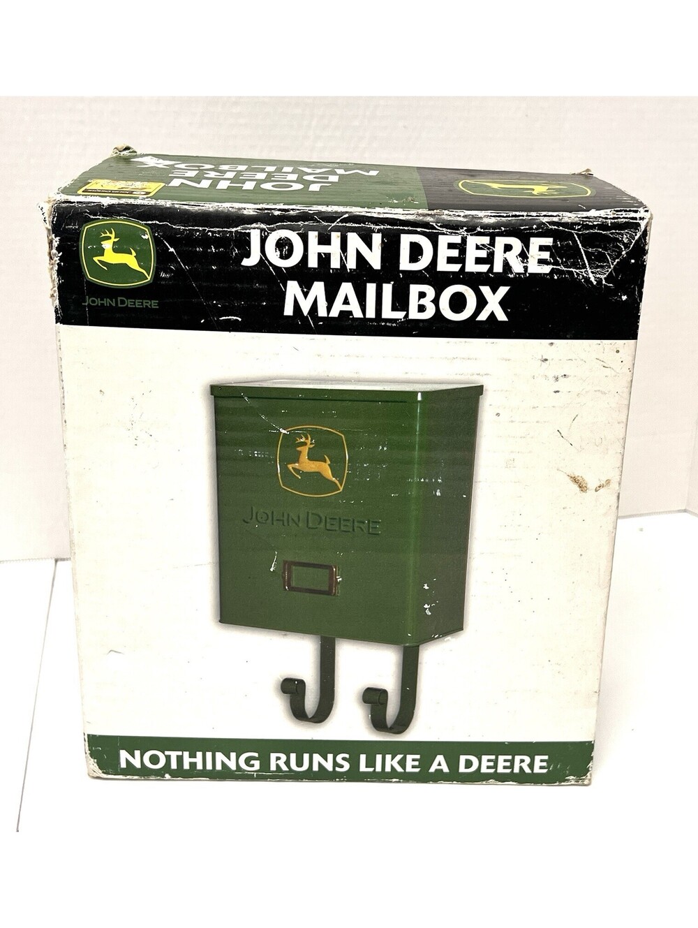 John Deere Green Metal Wall Mount Mailbox NIB New w/ Newspaper Holder Name Plate